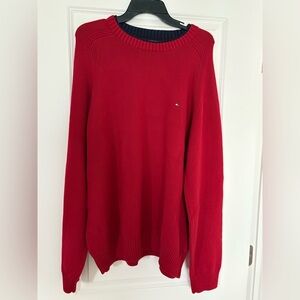 Tommy Hilfiger Mens large Red Pullover Sweater 100% cotton preppy golf crew neck